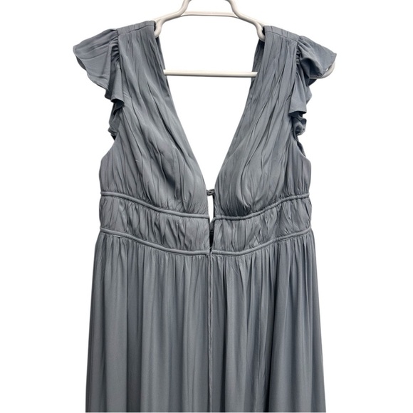 Azazie "Santorini" Blue Maxi Dress Size 16 plunging v neck black tie formal - Picture 5 of 12